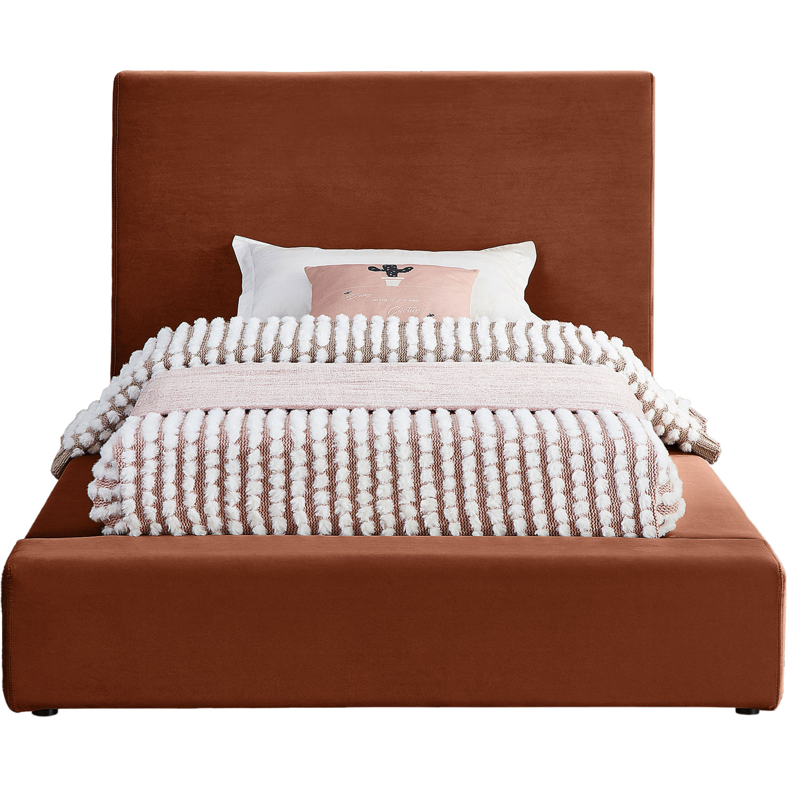 Ishia Upholstered Platform Bed, Twin, Cognac Velvet