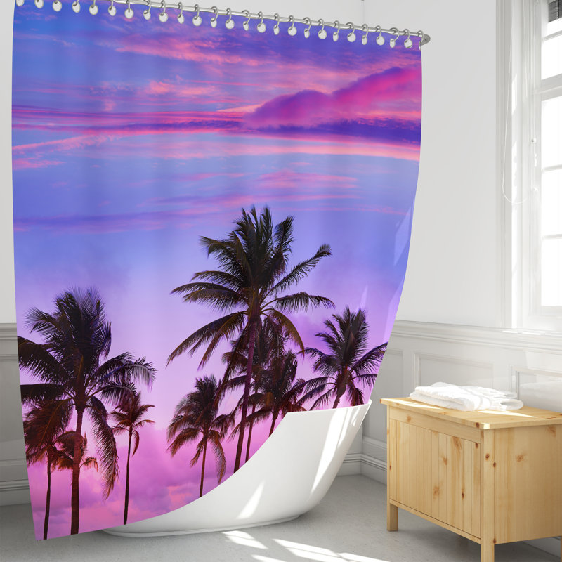 Palm Tree Beach Shower Curtain, 93.00" H x 70.00" W