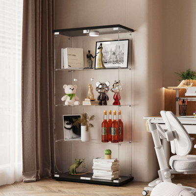 Dedorah Glass Display Cabinet, Curio Storage Cabinet with Door and LED Light