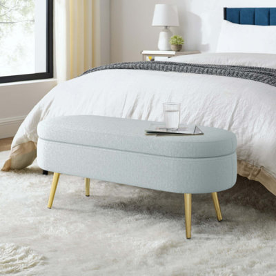 Banc de rangement repose-pieds ovale en flanelle avec pieds en métal