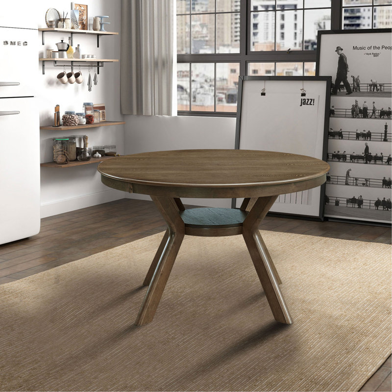 47.24''Round Rubber Wood Dining Table For 4-6 With Wooden Trestle Pedestal Base,Modern Kitchen Wooden Table Dinner Table For Dining Room, Living Room(1Table)