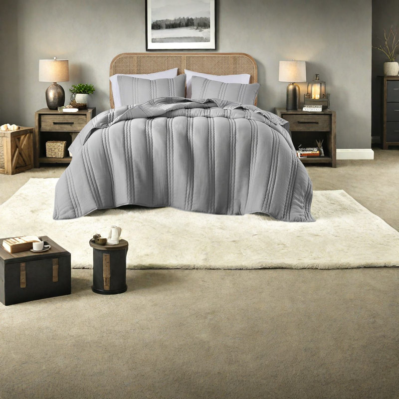 Ensembles de literie gris de qualité supérieure, matériau en polyester, texture froissée contemporaine, confort à la maison