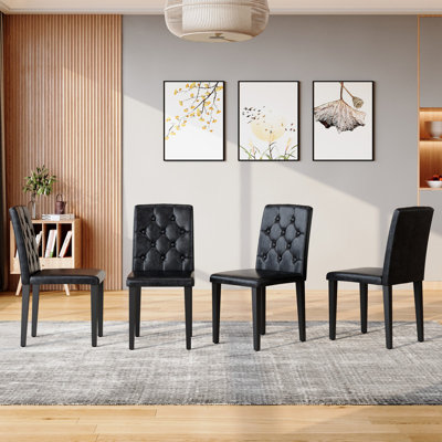 Chaises de salle à manger modernes en cuir synthétique avec dossier ergonomique, ensemble de 4