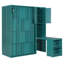 Lit escamotable mural simple avec bibliothèque, armoire supérieure, bureau extensible et rangement latéral, bleu sarcelle