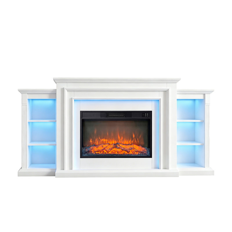 80" Fireplace Tv Stand With Electric Insert – Freestanding Media Console For Tvs Up To 90 Inches, White