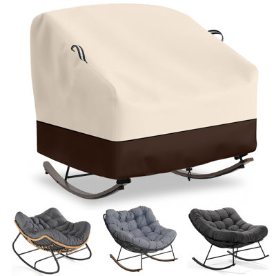 Outdoor Papasan Rocking Chair Cover, Patio Furniture Covers Waterproof adapter for Egg Rocking Chairs and Rattan Wicker Lounge Chairs, 41"L x 45"W x 31"H, Beige&Brown