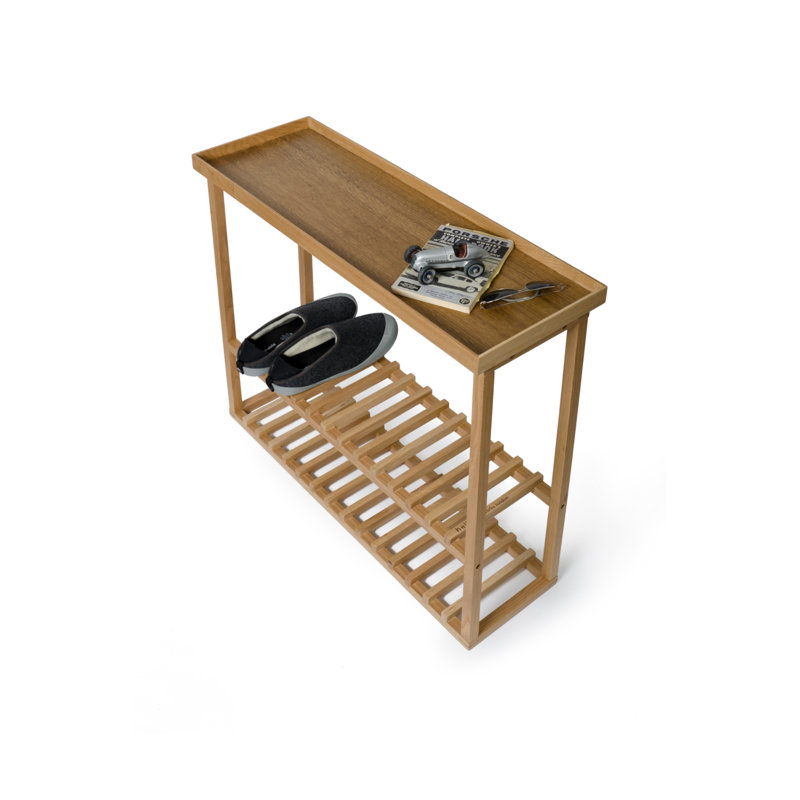 32'' W Solid Wood Console Table, Black, Natural