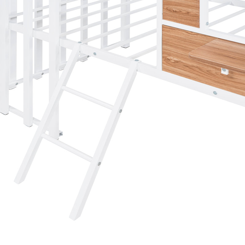 Twin Size Metal Loft Bed In White. Frame, 300 Lbs Load Capacity. House-Shaped With & Guardrail. Safe For . Semi-Enclosed Sleeping Area. 78.1"L X 41"W 76.5"H. Assembly Required White Bed. Stable