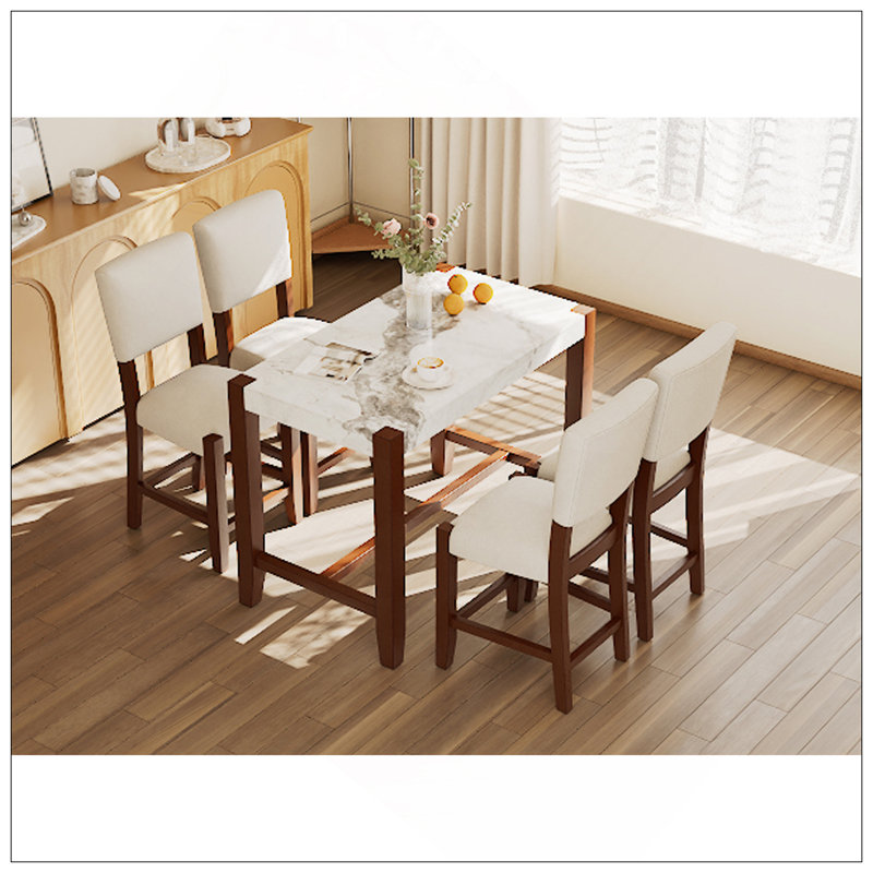 Ensemble de table de salle à manger 5 pièces à hauteur de comptoir, table de bar en faux marbre et 4 chaises rembourrées, ensemble de salle à manger moderne de style Mid-Century pour la salle à manger, cuisine de pub, petite place