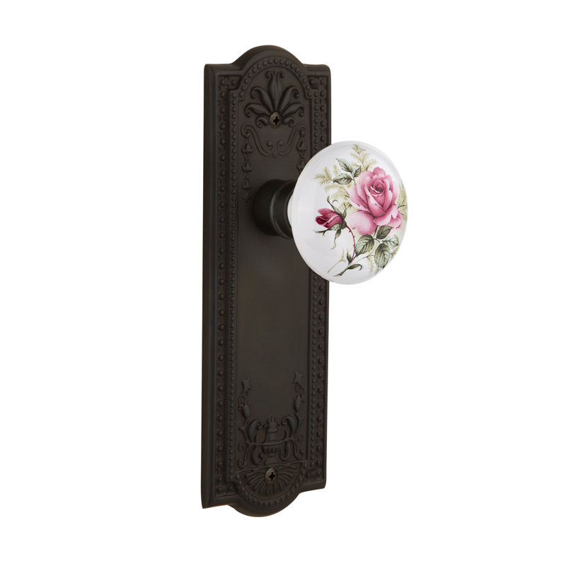 Meadows Plate with White Rose Porcelain Door Knob, Oil-Rubbed Bronze