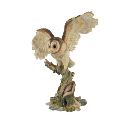Statue de hibou en résine coulée à froid avec des ailes déployées sur des perchoirs, décorations oranges, noires, roses, vertes et jaunes peintes à la main - H 6,5 po x L 5 po x l 3 po