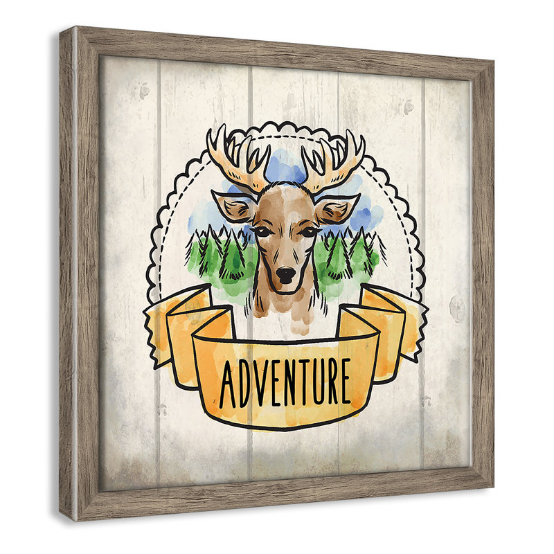 Adventure is out There 1, art encadré, 12" H x 12" W x 1.18" D, Encadré de boîte de grange gris