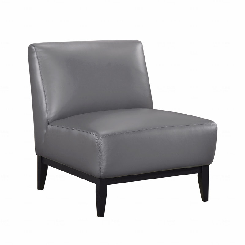 Chaise d'appoint - Chaise rembourrée en cuir et bois massif, Gris foncé