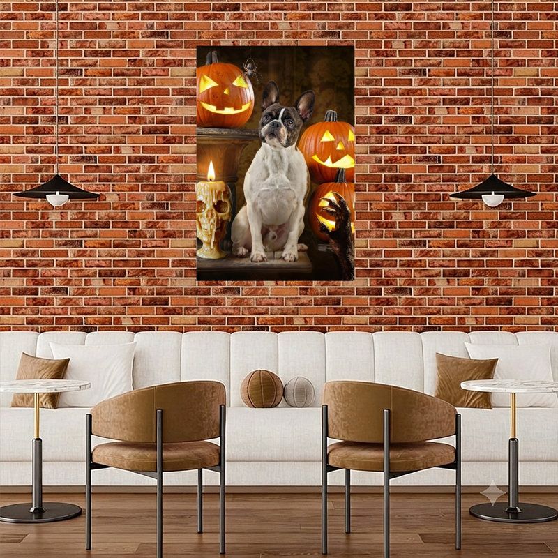Halloween, art bouledogue français, H 48 po x l 32 po