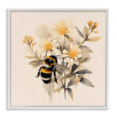 Honeybee with Daisies Framed Giclee Art by Petal Prints Design