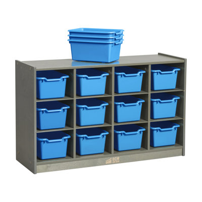 ECR4Kids 12 Cubby Mobile Tray Cabinet and 15 Scoop Front Bins, 3x4, Kids Furniture