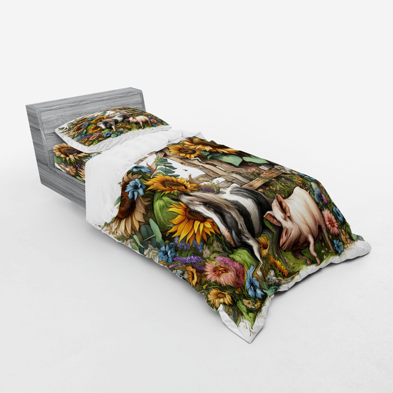 Ensemble de literie rustique Ambesonne et vert taupe moutarde, Housse de couette simple + 6 pièces supplémentai