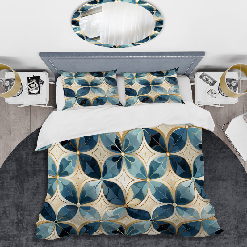 Ensemble de housse de couette Coastal Blue Tiles, Housse de couette pour grand lit et 2 taies décor