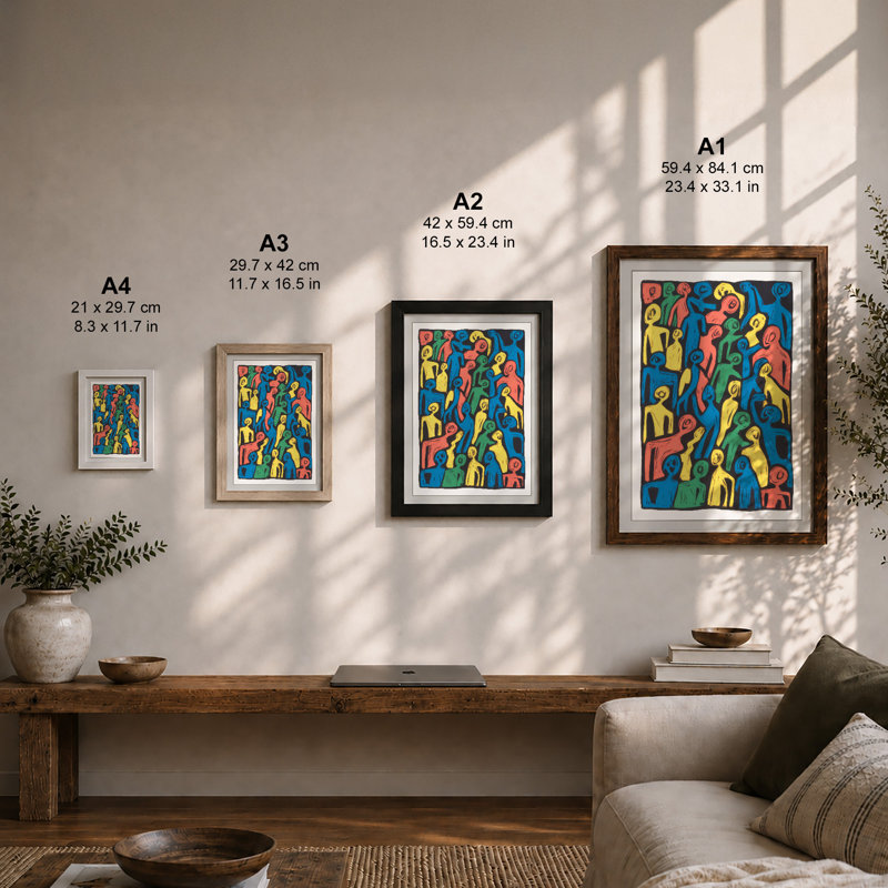 Crowded Collective Expressionism - Framed Print, A3 - 42.0 x 29.7 cm, White