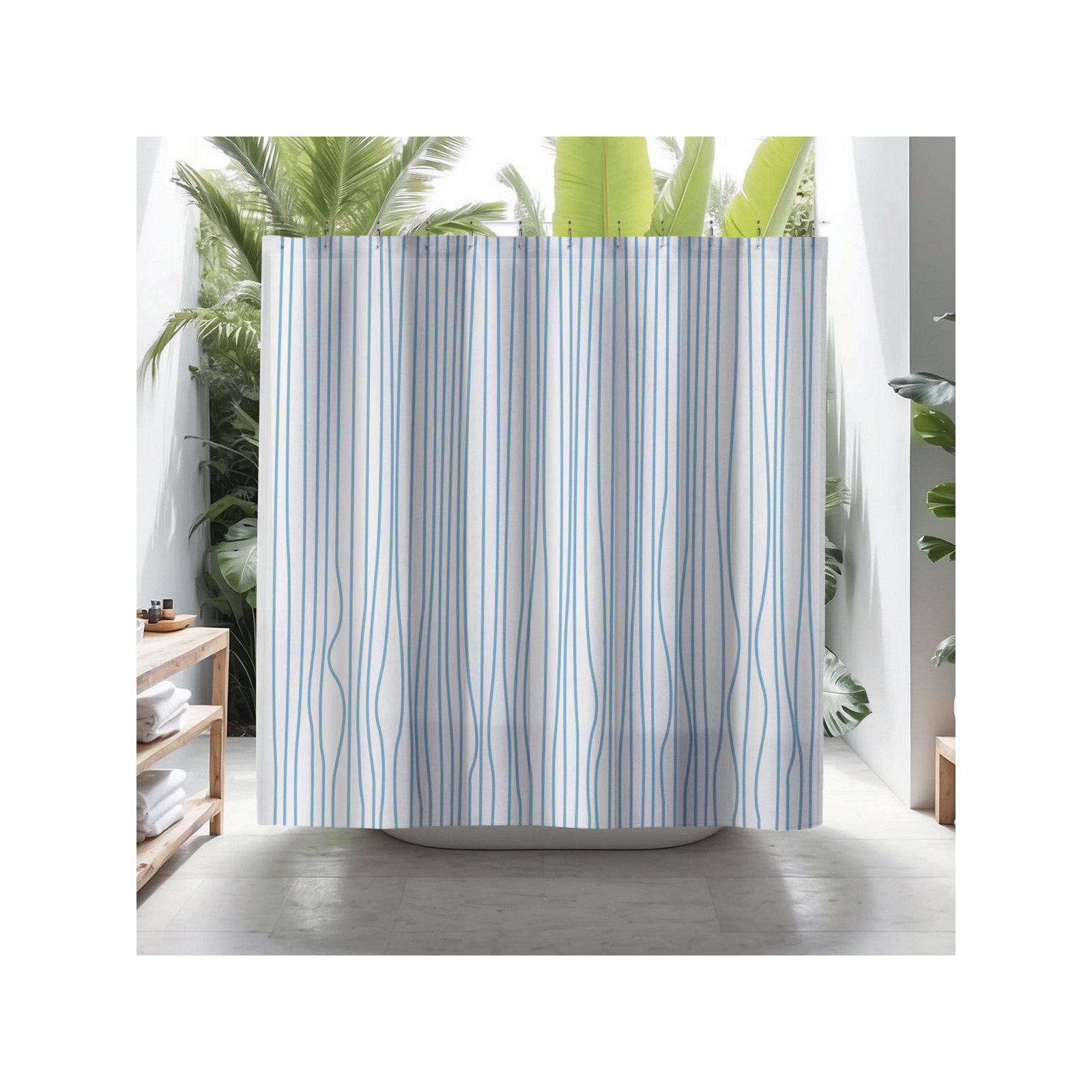 Coco Polyester Shower Curtain, Blue