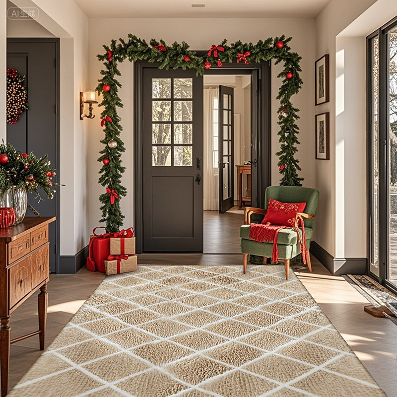 Beige Geometric Pattern Area Rug - Ultra Soft Shag Rug for Living Room, Bedroom, Holiday Decor, Non-Slip Plush Carpet for Modern Home