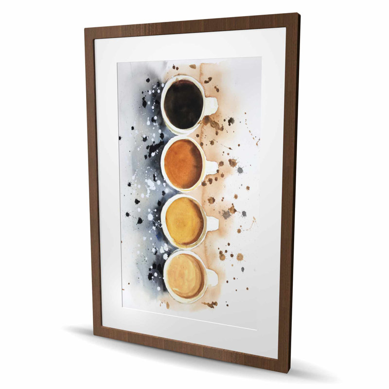 Quatre tasses de café avec éclaboussures de peinture | Impression de décor de cuisine