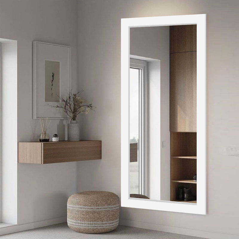 Wooden Frame Flat Mirror, White, 65" x  30"