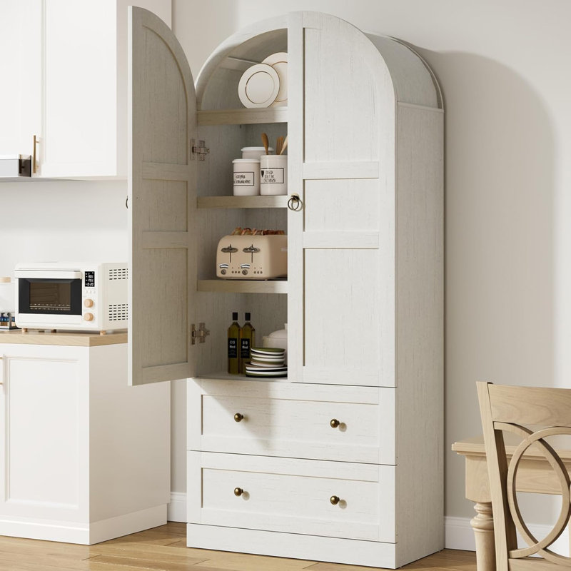 Grande armoire de rangement autoportante 72 po avec 2 tiroirs et portes en bois, Blanc