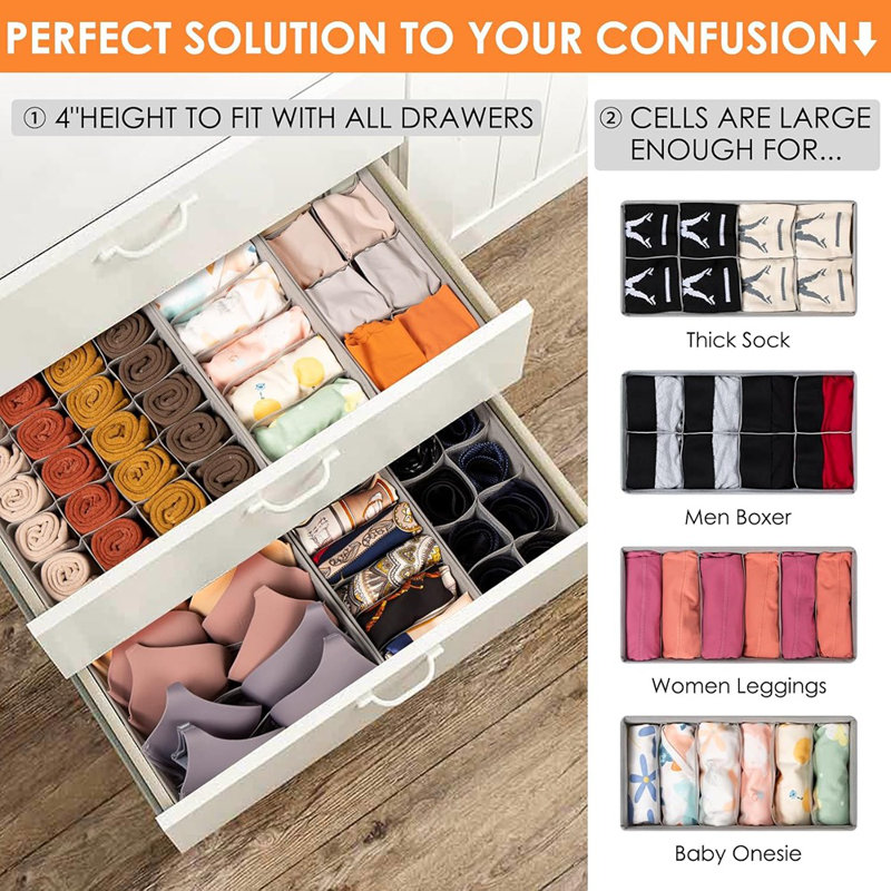 Ensemble de 12 séparateurs de rangement de tiroir en tissu - Bacs de rangement pliables pour chaussettes, sous-vêtements et accessoires