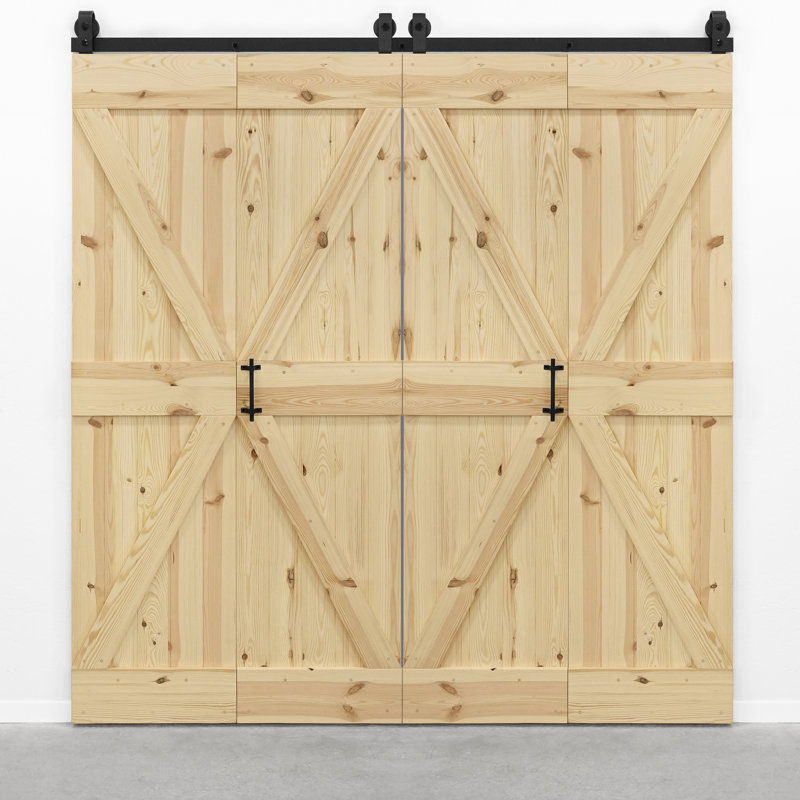 Double Bi-Fold Solid Pine Wood Barn Door, Untreated Wood