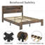 Structure de lit plateforme en bois avec tête de lit à DEL avec rangement et 2 ports USB-1816032660