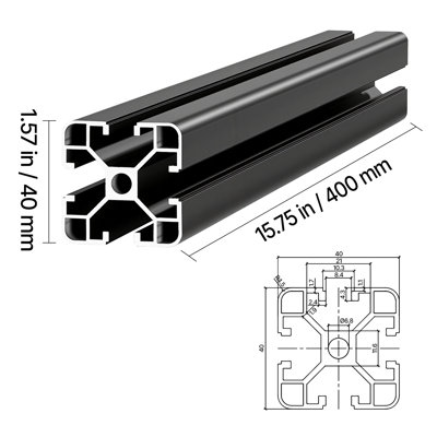 4040 Aluminum Extrusion Profile, 15.75 Inch 400 mm, T Slot European Standard Anodized Linear Rail, High-Strength Extruded Aluminum Rail, for 3D Printer Parts and CNC DIY Workbench, Black