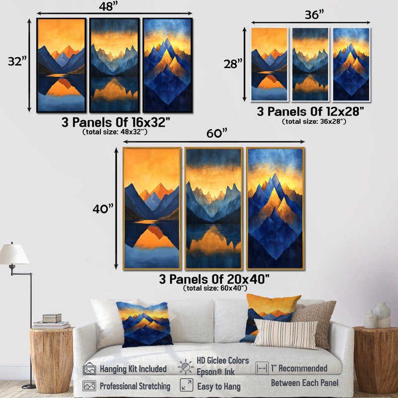 Safire Peaks At Dusk Mountains I - Collection d'art mural paysage de montagnes, H 28 po x l 36 po, Argent argent