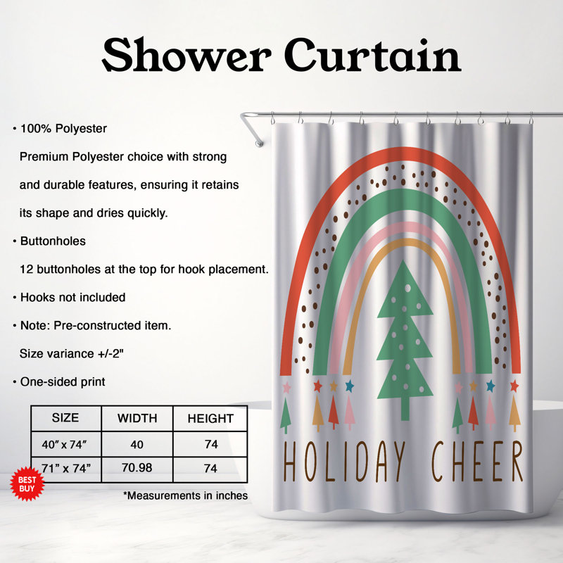 Merry Rainbow - 1 Piece Standard Shower Curtain, 74"H x 71"W