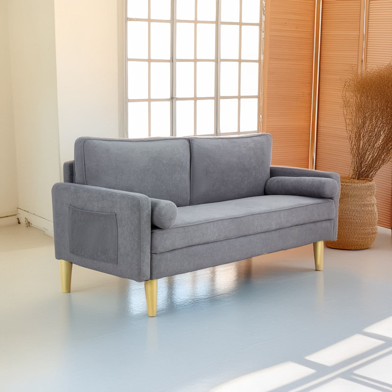 Modern Loveseat Sofa, Mid-Century Upholstered Small Couch, Gray