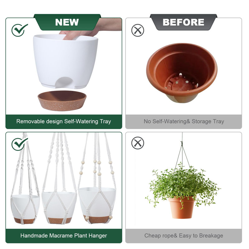 Ensemble de 3 jardinières suspendues avec trou de drainage, 3 pots à arrosage automatiques