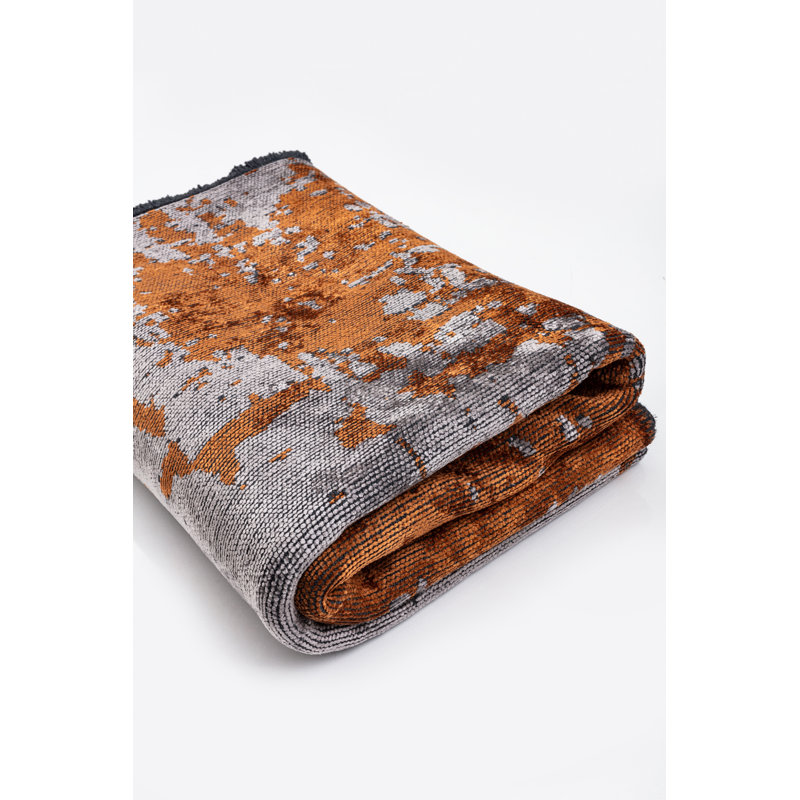 Rapture Orange/Gray Abstract Luxury Area Rug, Rectangle 7'10" x 9'10"