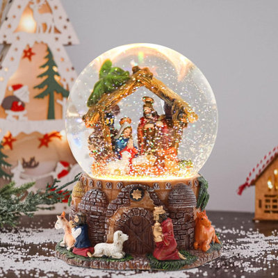 Boule à neige musicale de Noël avec crèche de Noël, lumières DEL et musique