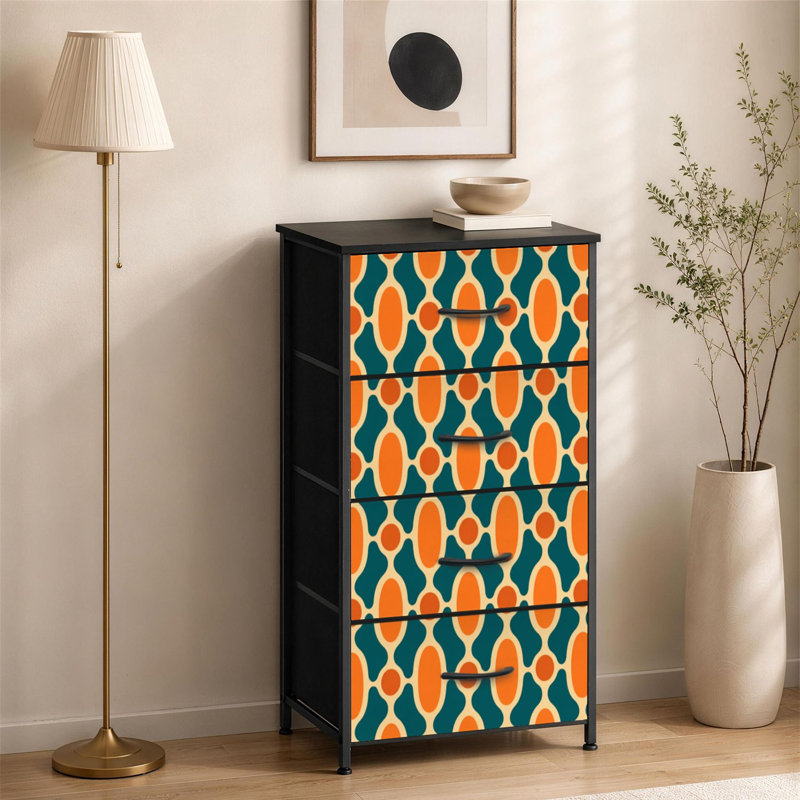 Commode à 4 tiroirs pour chambre à coucher de style Mid-Century moderne bleu orange et crème Idéale pour les petits grands vêtements