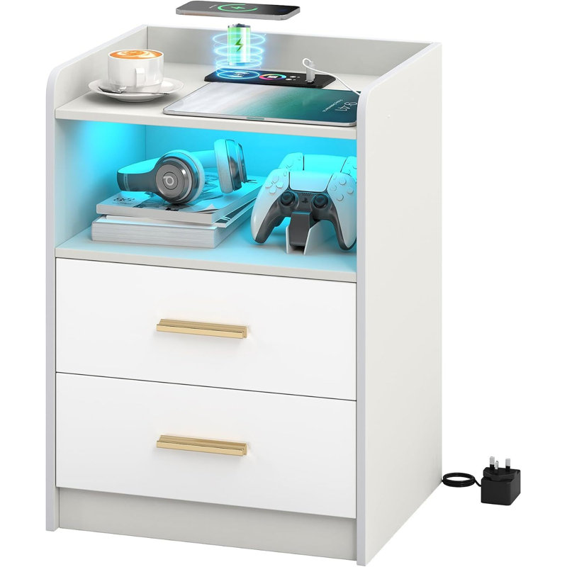 42.2 cm W Bedside Table, White Set of 1