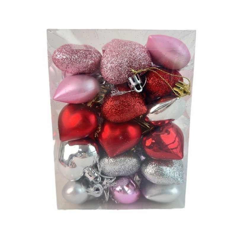 72 pièces / ensemble de boules de sapin de Noël en forme de cœur, décorations pour la Saint-Valentin, décorations pour le cœur, décorations pour la maison
