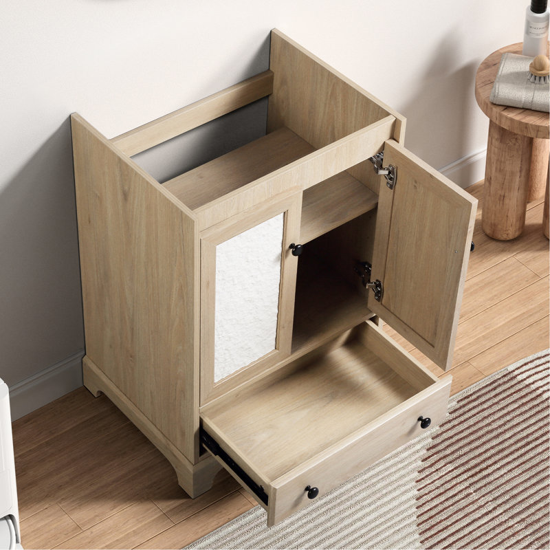 Prêt à assembler - Base de meuble-lavabo en bois de 24 po de largeur, sans lavabo, robinet, poignées ou dessus, charnières réglables à six voies et armoire florale intrigante