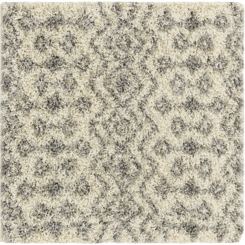 Tapis à poil long gris treillis Griego, Carré 3 pi 1 po