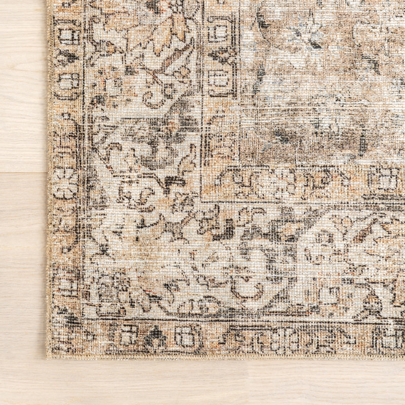 Jeccica Distressed Vintage Medallion Jute Blend Polyester Area Rug, Rectangle 5' x 8'