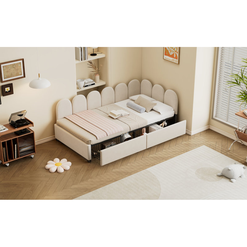 Velvet Upholstered Daybed with 2 Drawers