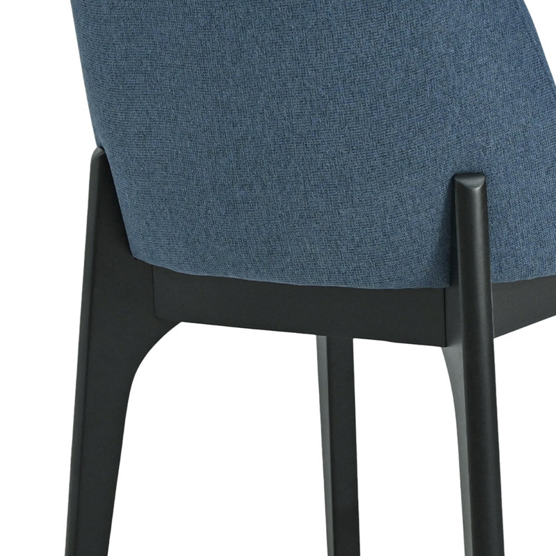 Chaise de salle à manger rembourrée en polyester 19,5 po Bason avec pieds en bois massif noir (ensemble de 6), 6, Bleu