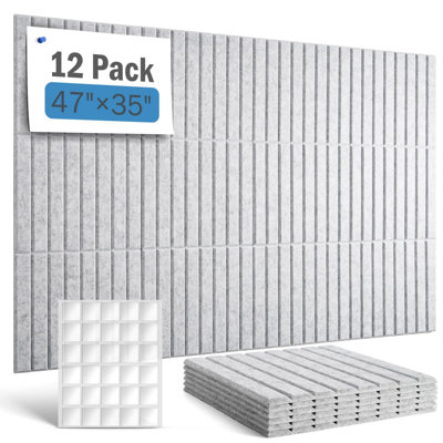 12 Pack Acoustic Wall Panels with 60 Pieces Self-Adhesive Mounting Tape, High Density Sound Absorbing Panels, 30 x 30 x 0.9cm for Recording Studio, Gaming Room, Office & Live Streaming