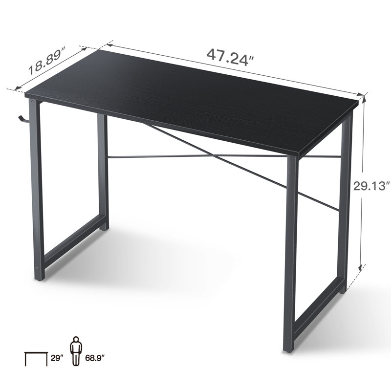 Djellona Metal Base Writing Desk, 29.13" H x 47.24" W x 18.89" D, Black/Black