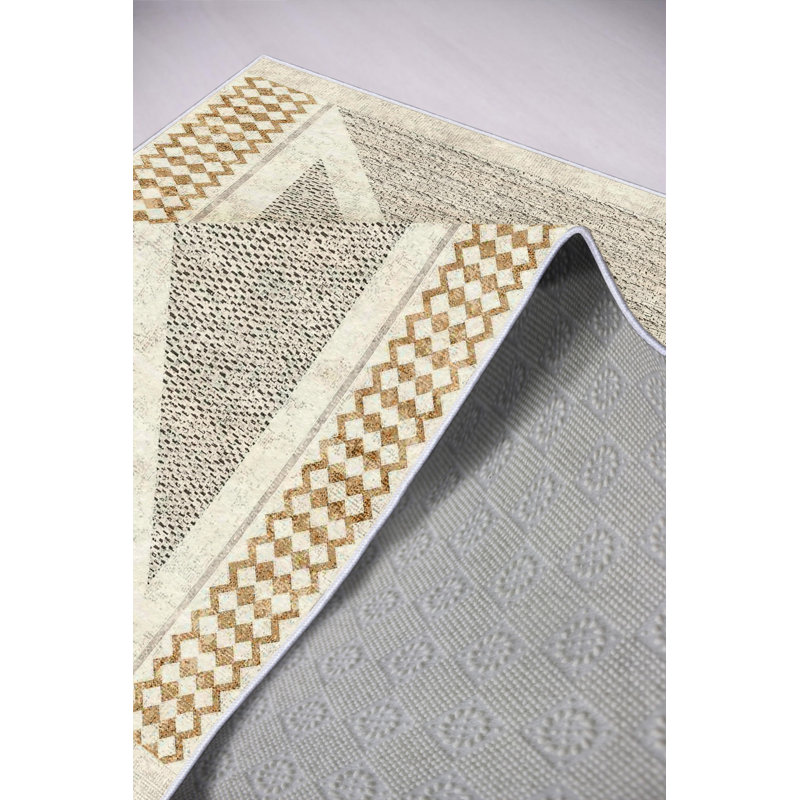 Antibacterial Area Rug, 100% Polyester, 23.6 x 39.4 inches | Eco-Friendly, Non-Slip PVC Dot Underside | Machine Washable, Digital Printing | Beige, Gold & Black Design | Perfect for Home Décor & Living Spaces
