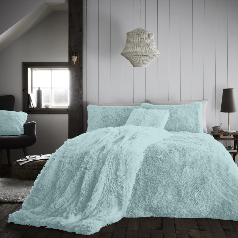 Solid Colour Duvet Cover Set with Pillowcases, Duck Egg, Kingsize - 2 Standard Pillowcases